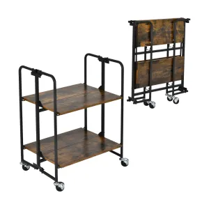 2-Tier Folding Kitchen Island Cart with Metal Frame