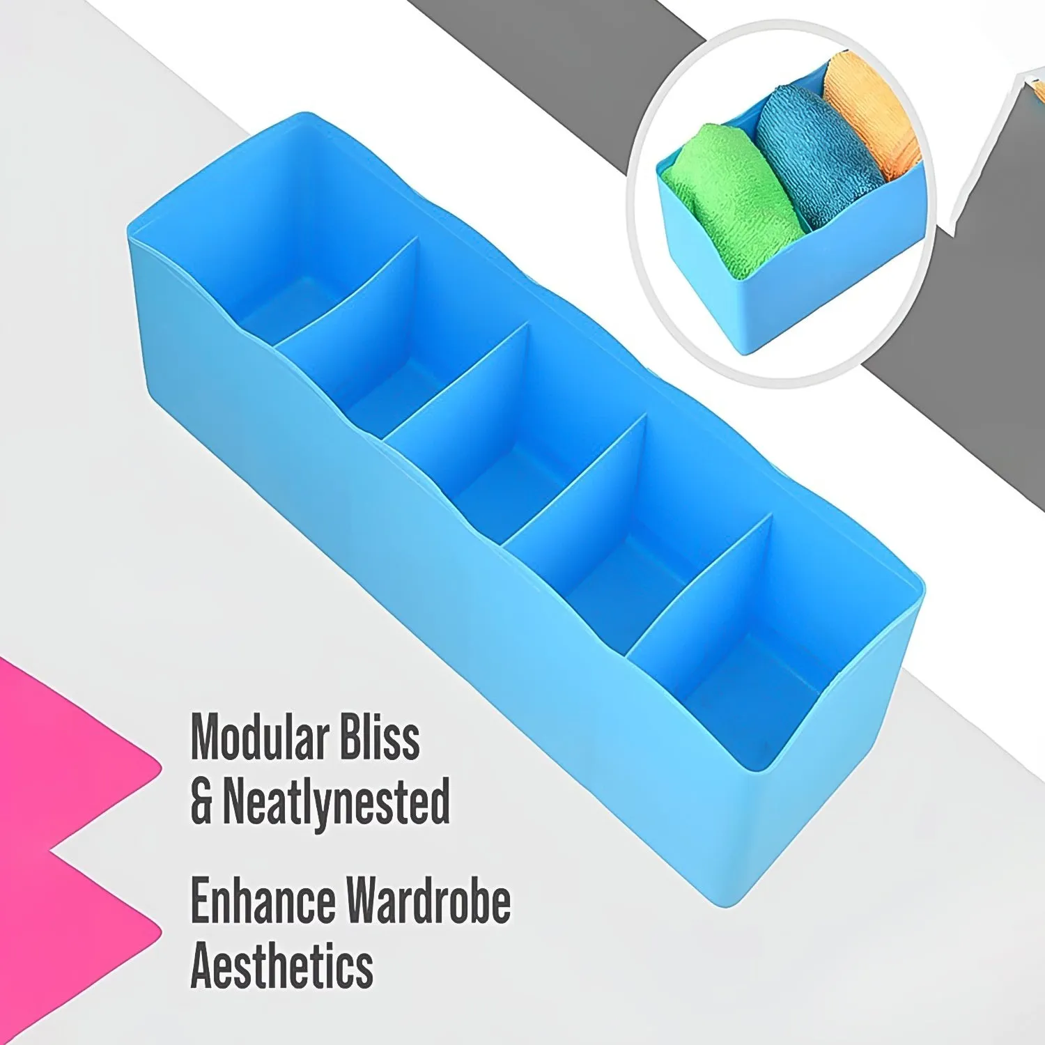 236 5-Compartments Socks / Handkerchief / Underwear Storage Box Socks Drawer Closet Organizer Storage Boxes (pack of 4)