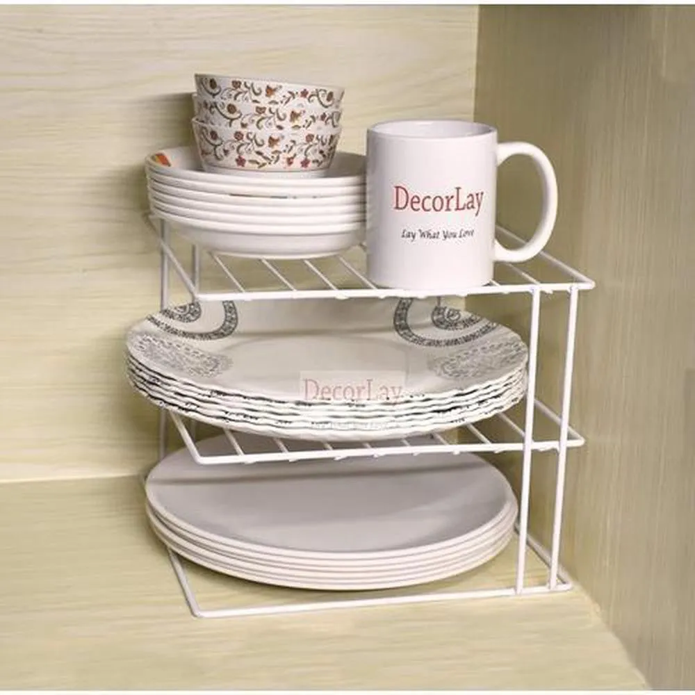 3-Tier Kitchen Storage Corner Rack, Shelf Plate Dish Rack 25x25x21 cm