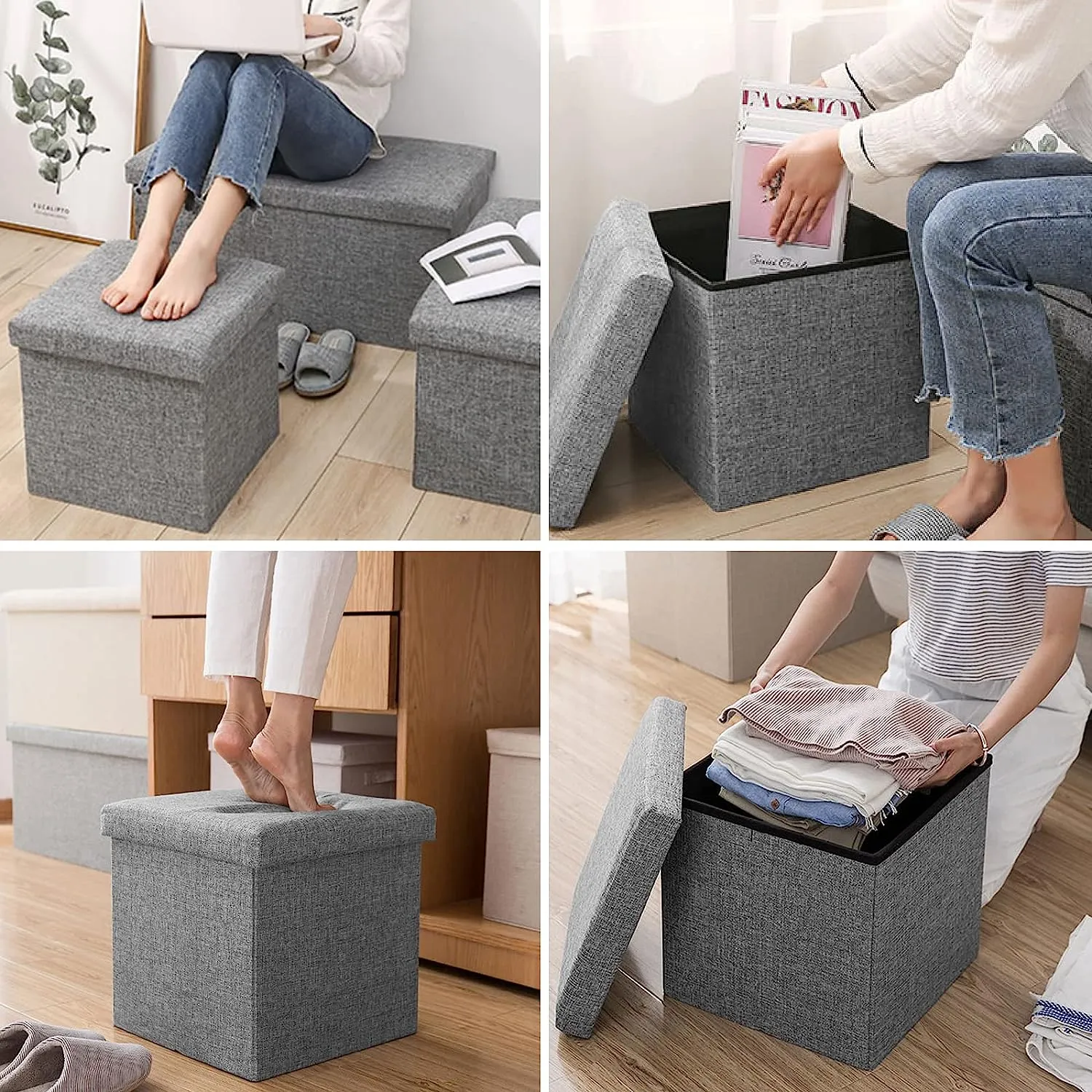 76CM Storage Ottoman Double Foot Rest-Grey