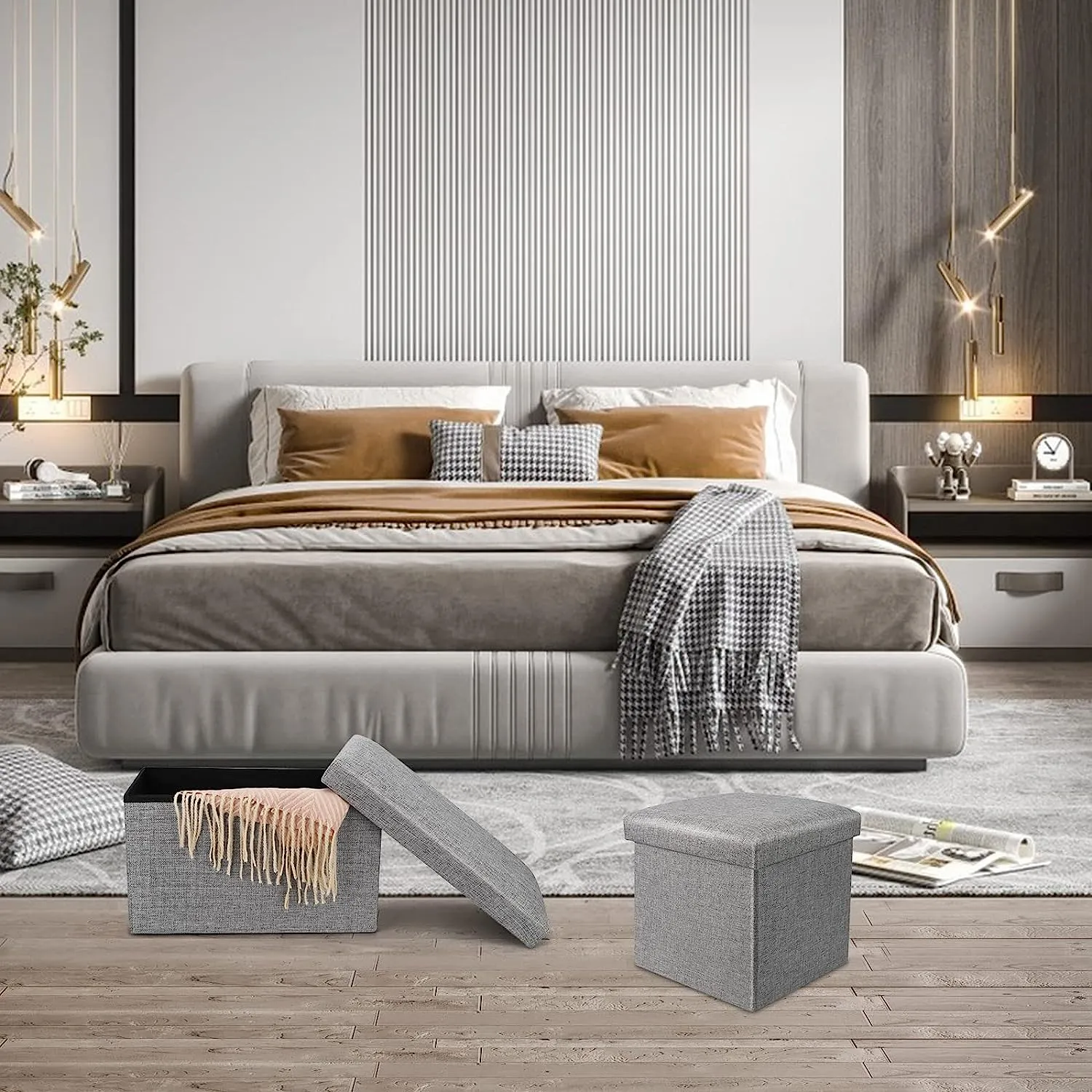 76CM Storage Ottoman Double Foot Rest-Grey