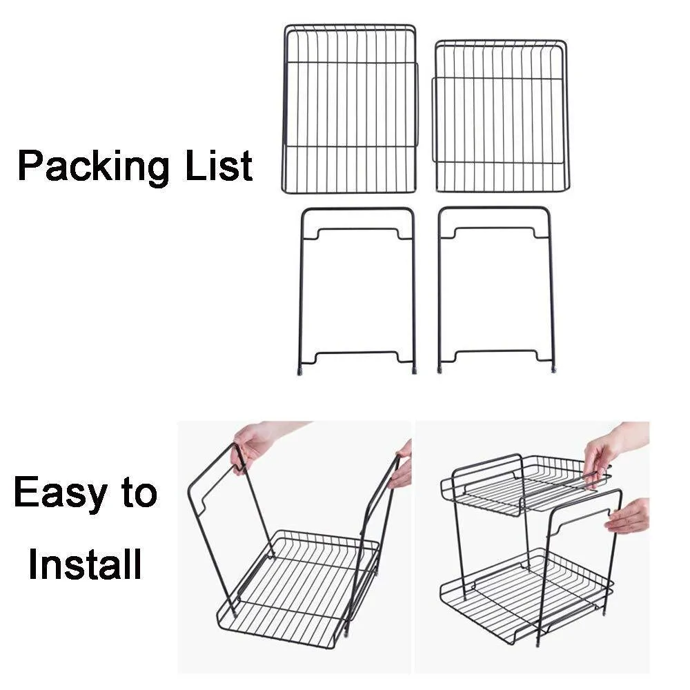 AIYoo 2-Tier Black Metal Bathroom Standing Storage Organizer Countertop Kitchen Condiment Shelf Rack for Spice Cans Jars Bottle Shelf Holder Rack
