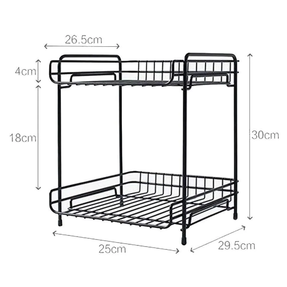AIYoo 2-Tier Black Metal Bathroom Standing Storage Organizer Countertop Kitchen Condiment Shelf Rack for Spice Cans Jars Bottle Shelf Holder Rack