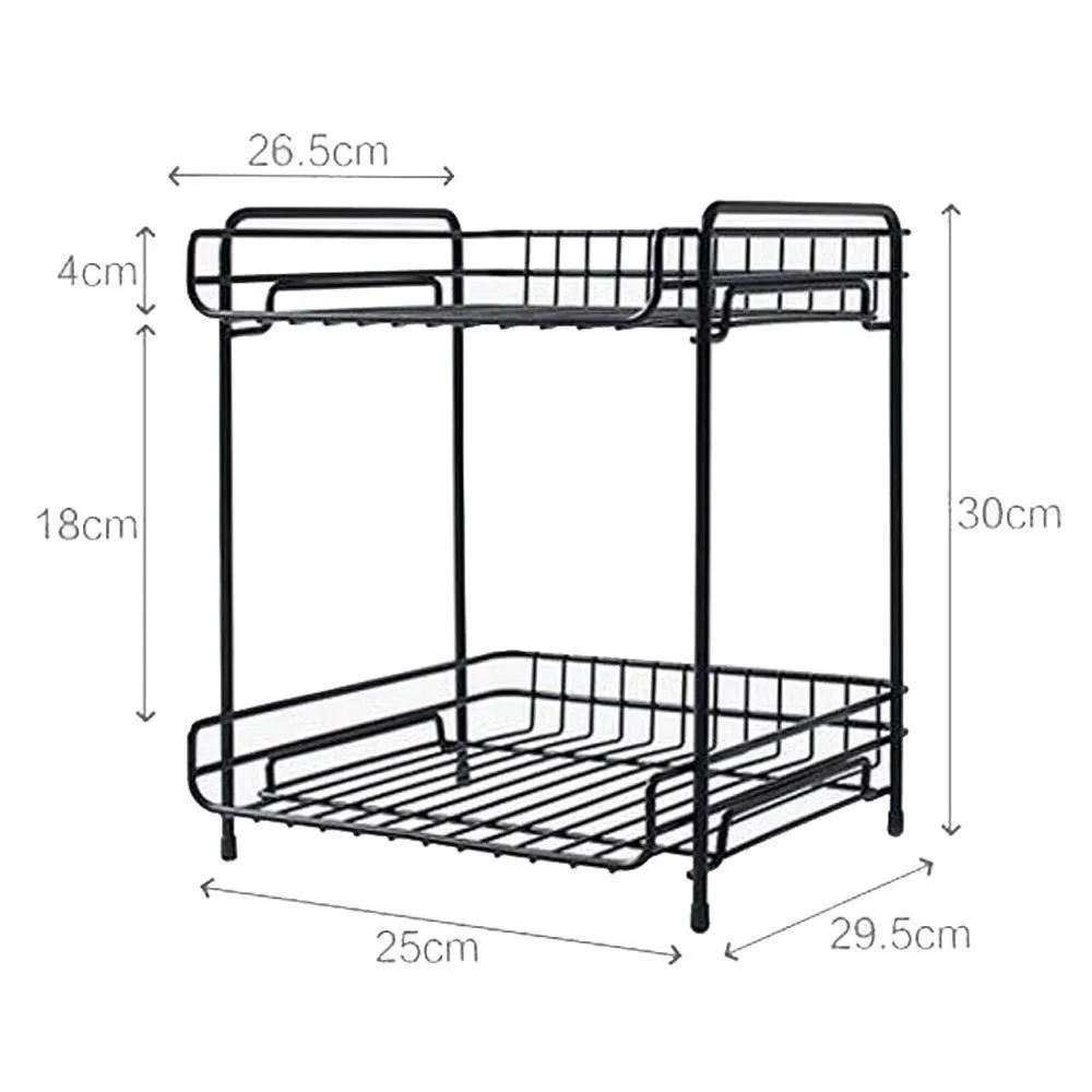 AIYoo 2-Tier Black Metal Bathroom Standing Storage Organizer Countertop Kitchen Condiment Shelf Rack for Spice Cans Jars Bottle Shelf Holder Rack