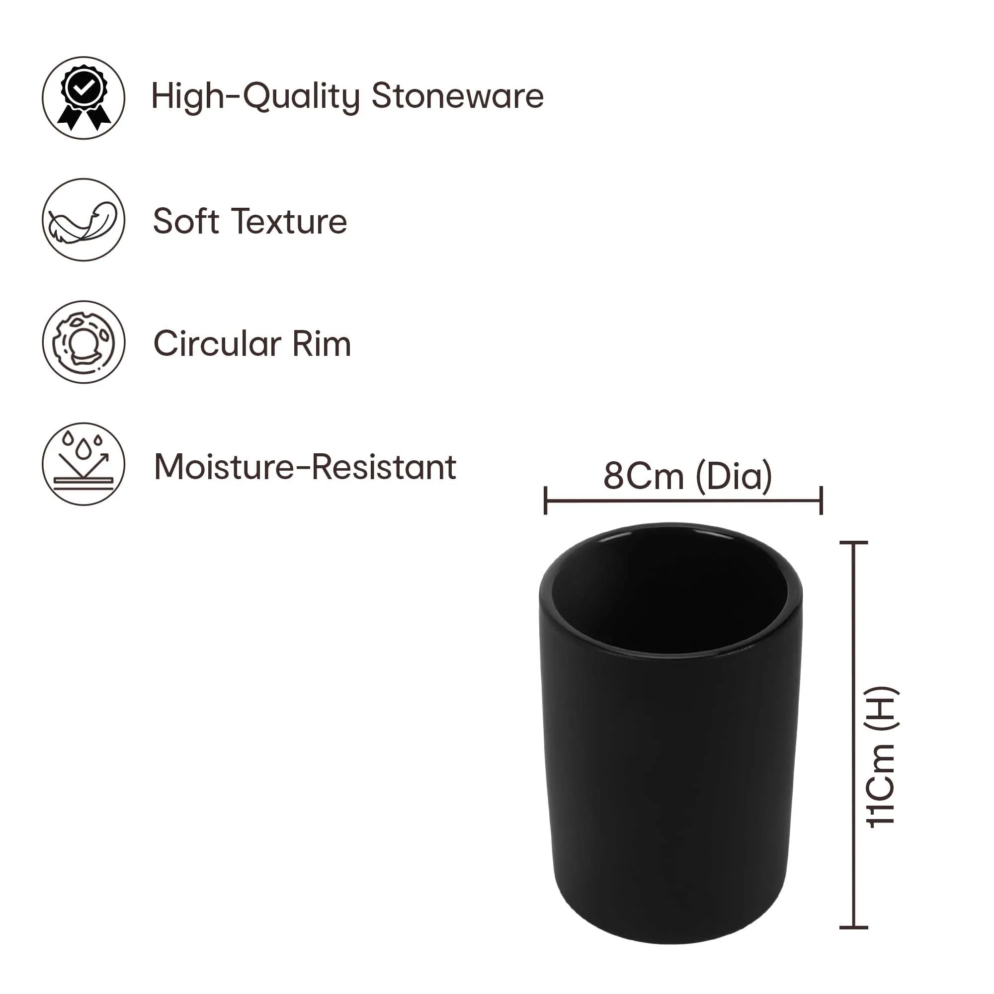 Anko Stoneware Soap Dispenser and Tumbler Set- 1Pc Each | Rust-Proof, Leak-Proof, Moisture-Resistant | Soft Touch, Easy to Clean | Black | 400 ml