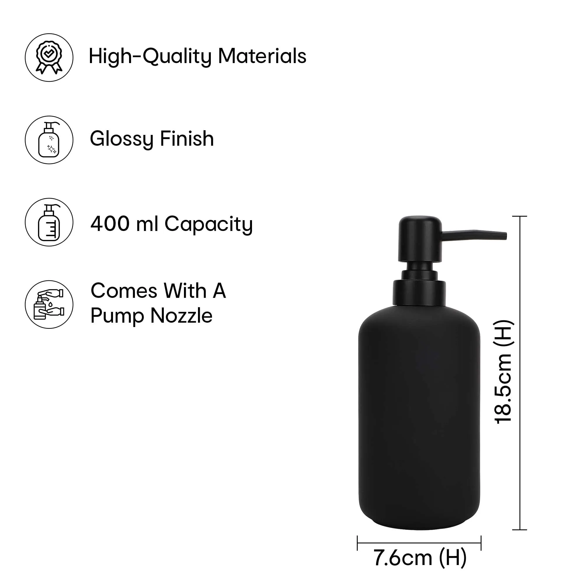 Anko Stoneware Soap Dispenser and Tumbler Set- 1Pc Each | Rust-Proof, Leak-Proof, Moisture-Resistant | Soft Touch, Easy to Clean | Black | 400 ml