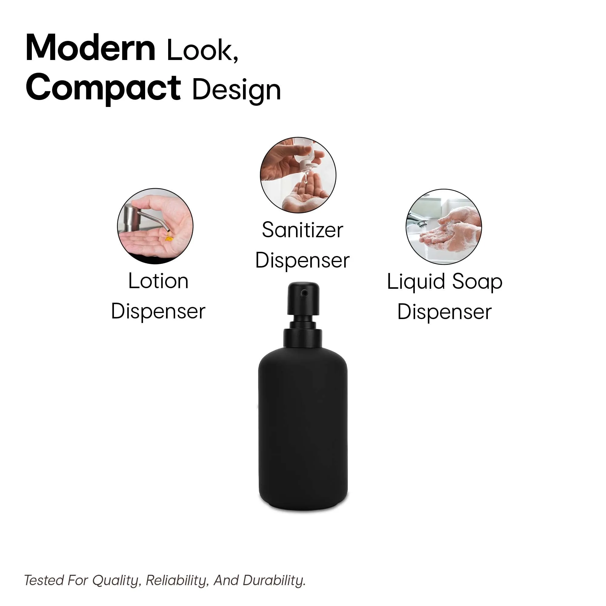 Anko Stoneware Soap Dispenser and Tumbler Set- 1Pc Each | Rust-Proof, Leak-Proof, Moisture-Resistant | Soft Touch, Easy to Clean | Black | 400 ml