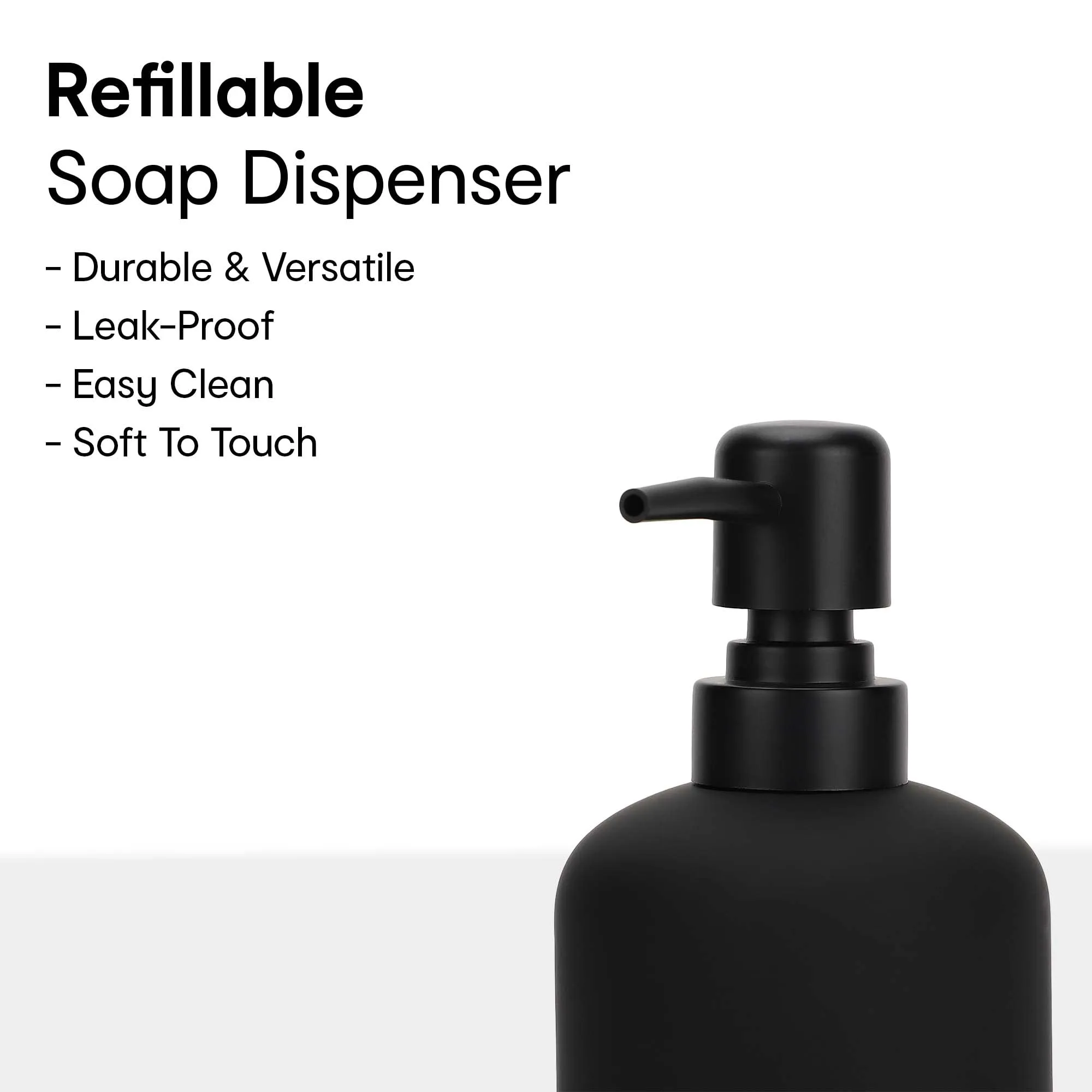 Anko Stoneware Soap Dispenser and Tumbler Set- 1Pc Each | Rust-Proof, Leak-Proof, Moisture-Resistant | Soft Touch, Easy to Clean | Black | 400 ml