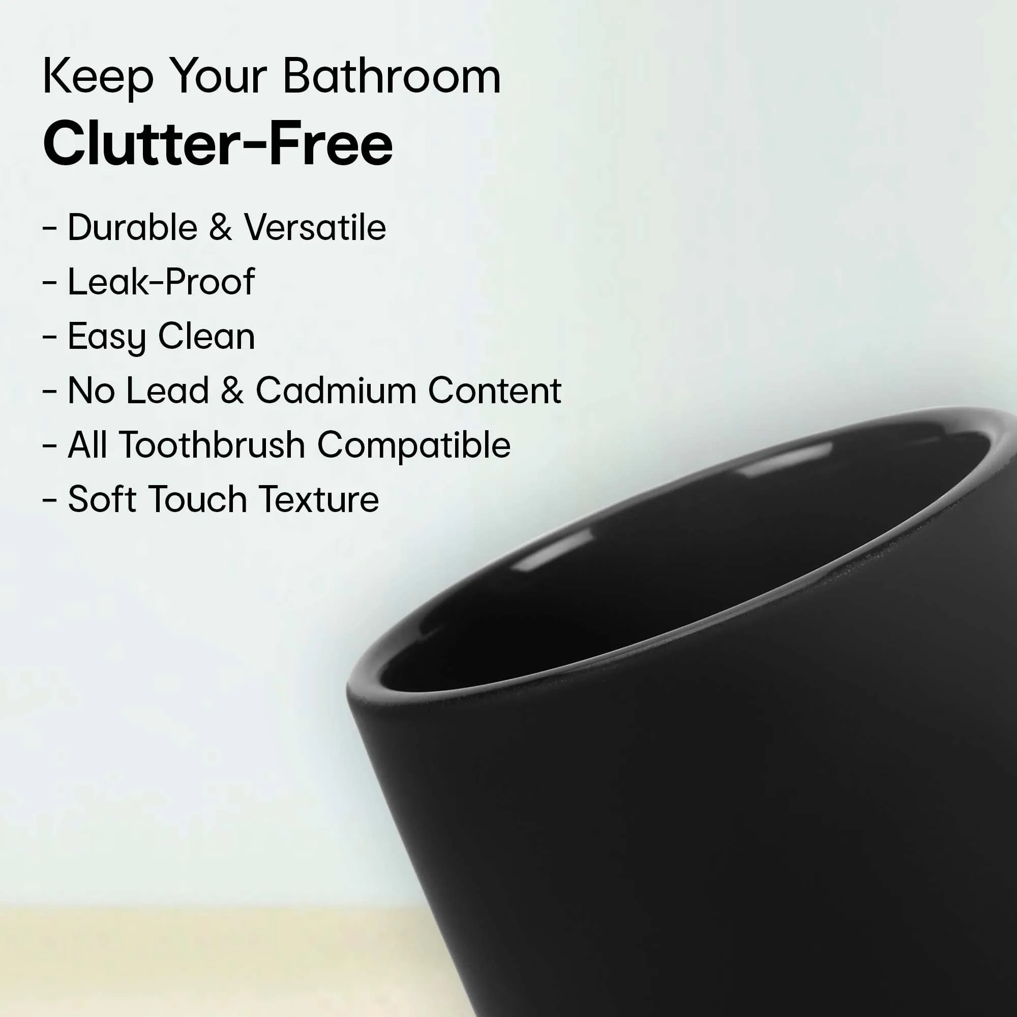 Anko Stoneware Soap Dispenser and Tumbler Set- 1Pc Each | Rust-Proof, Leak-Proof, Moisture-Resistant | Soft Touch, Easy to Clean | Black | 400 ml