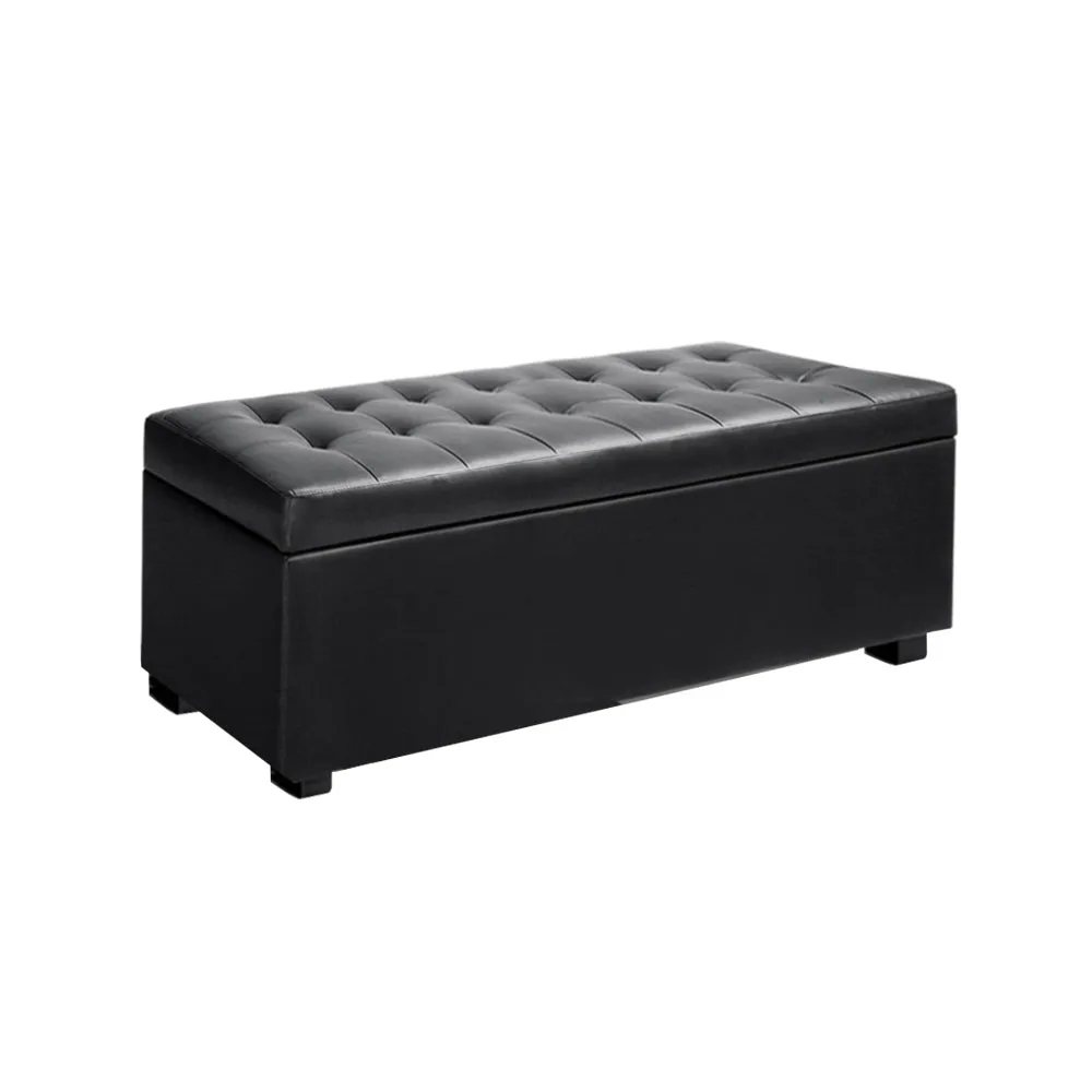 Black Leather Storage Ottoman, 97cm, Faux PU, Artiss