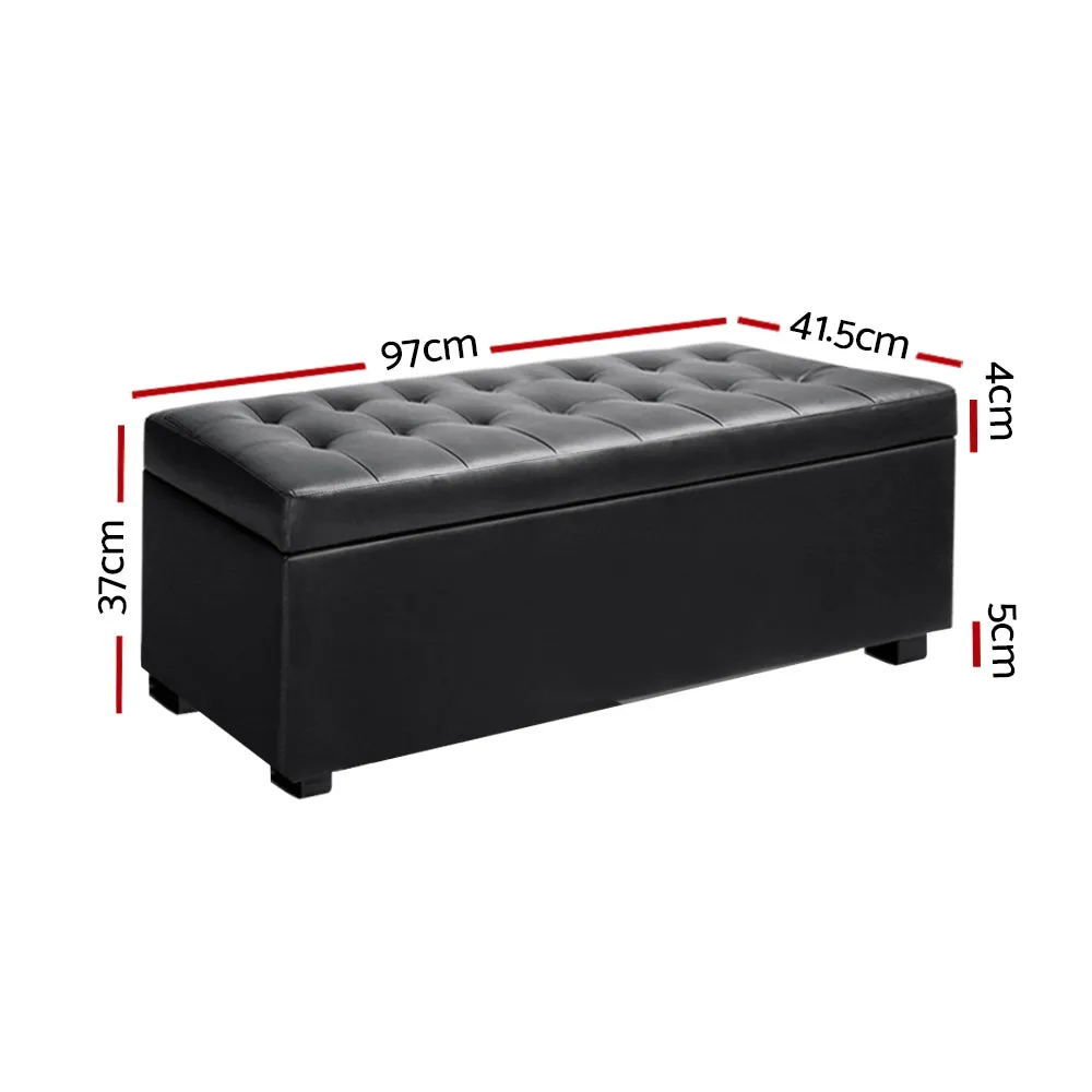 Black Leather Storage Ottoman, 97cm, Faux PU, Artiss
