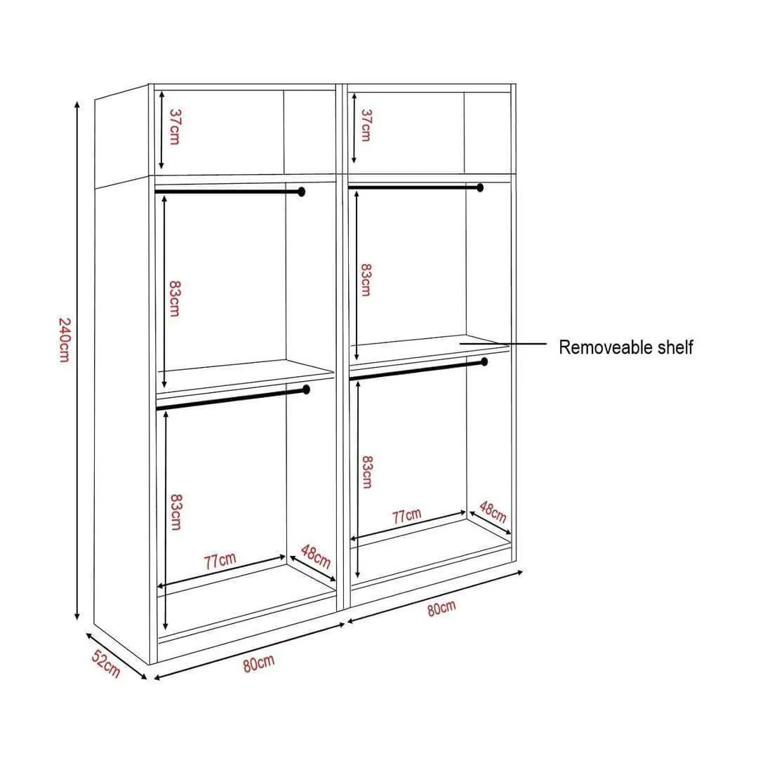 Borese Mirror 4 Open Door Wardrobe with Top