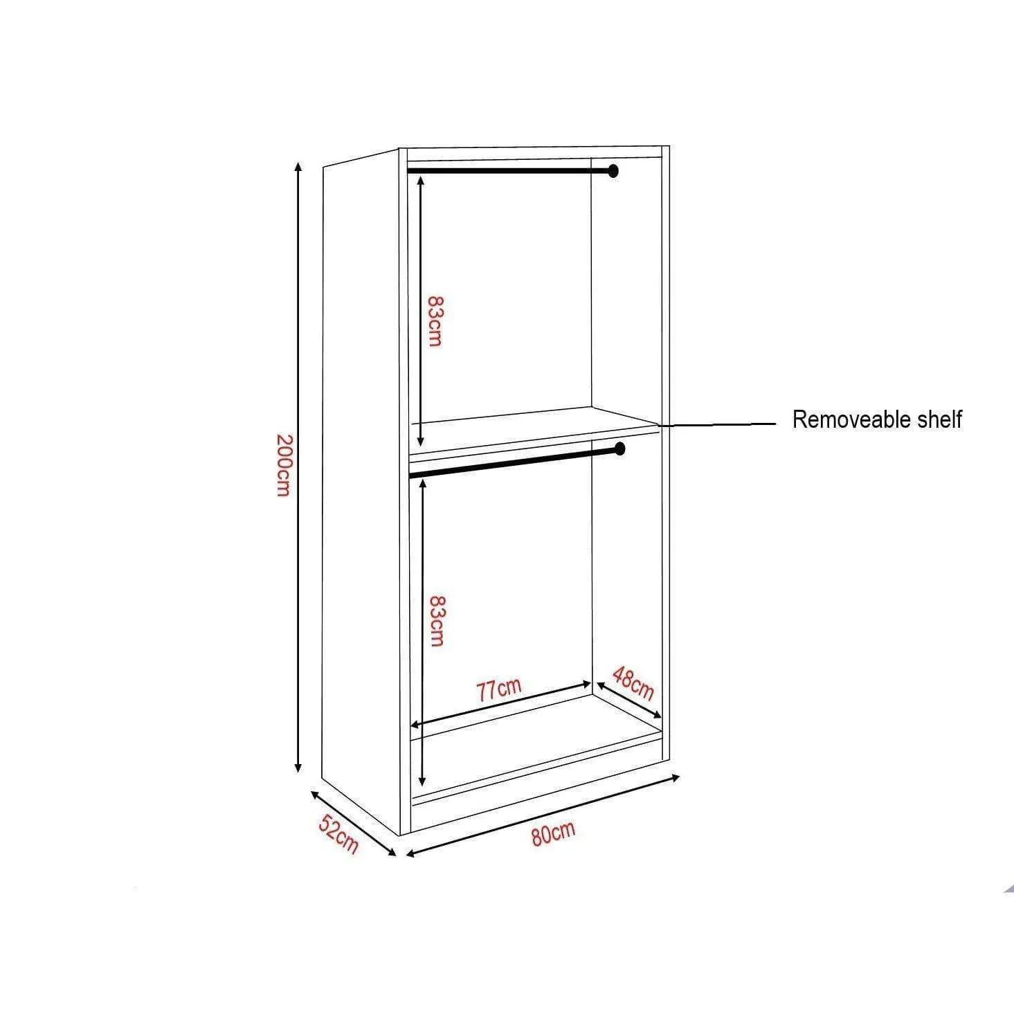 Borese Mirror Open Door Wardrobe