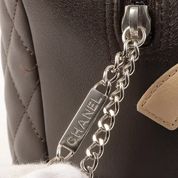 Chanel Around 2004 Made Cambon Boston Bag Dark Brown/Beige