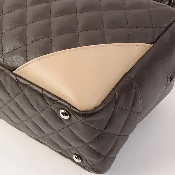 Chanel Around 2004 Made Cambon Boston Bag Dark Brown/Beige