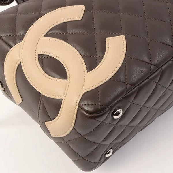 Chanel Around 2004 Made Cambon Boston Bag Dark Brown/Beige