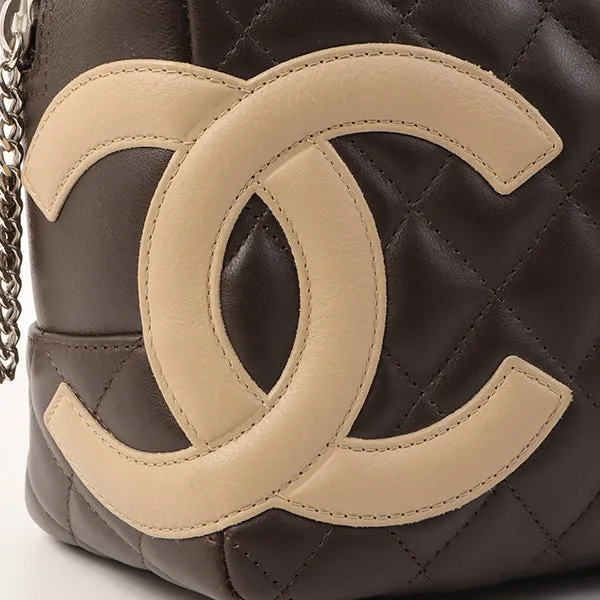 Chanel Around 2004 Made Cambon Boston Bag Dark Brown/Beige