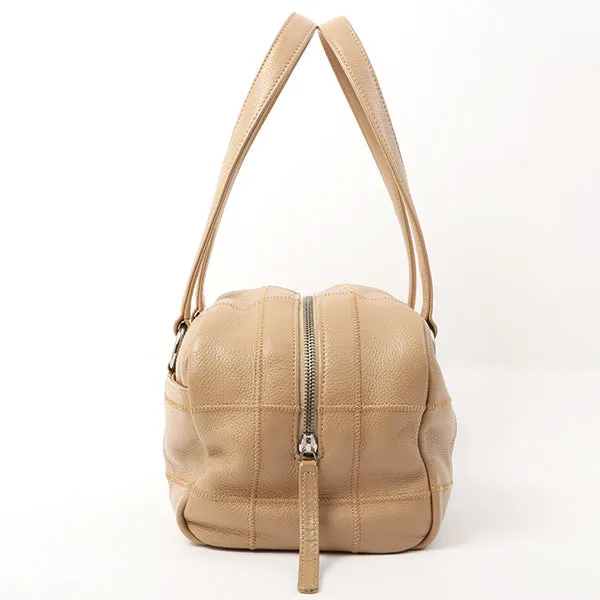 Chanel Around 2005 Caviar Skin Chocolate Bag Cutout Logo Plate Shoulder Bag Smoky Beige