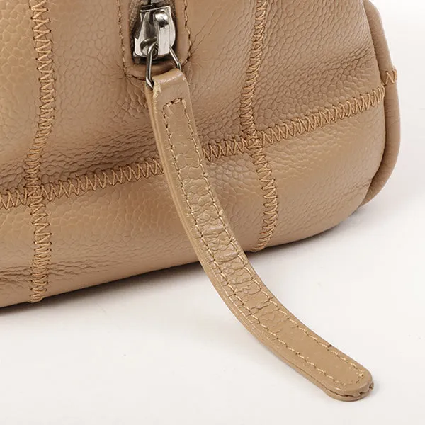 Chanel Around 2005 Caviar Skin Chocolate Bag Cutout Logo Plate Shoulder Bag Smoky Beige