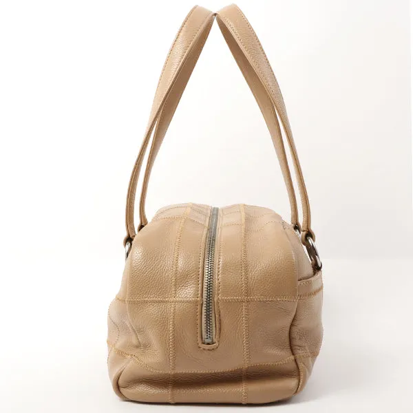 Chanel Around 2005 Caviar Skin Chocolate Bag Cutout Logo Plate Shoulder Bag Smoky Beige