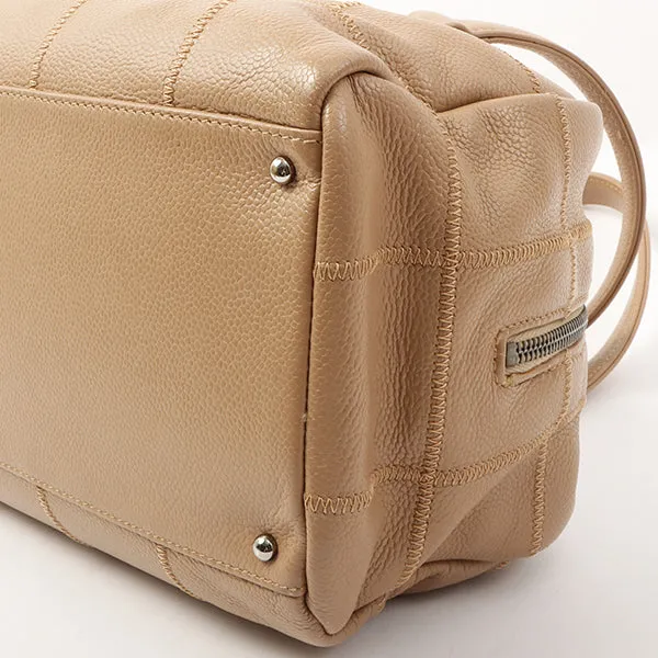 Chanel Around 2005 Caviar Skin Chocolate Bag Cutout Logo Plate Shoulder Bag Smoky Beige