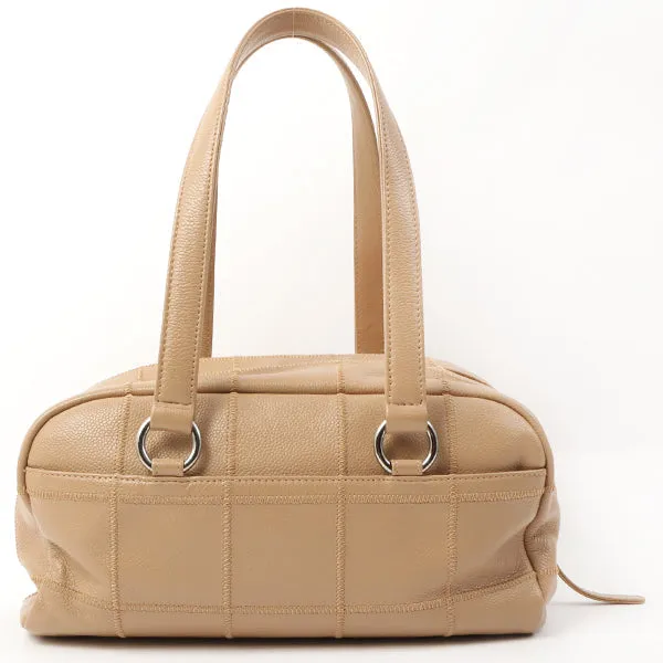 Chanel Around 2005 Caviar Skin Chocolate Bag Cutout Logo Plate Shoulder Bag Smoky Beige