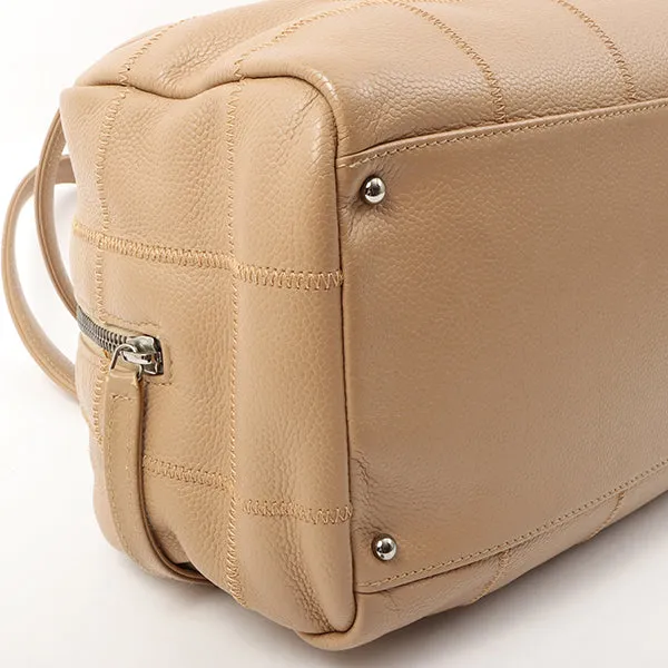 Chanel Around 2005 Caviar Skin Chocolate Bag Cutout Logo Plate Shoulder Bag Smoky Beige