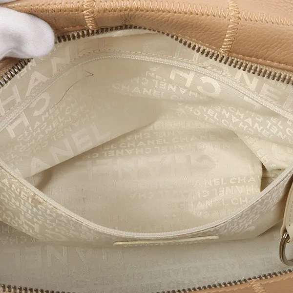 Chanel Around 2005 Caviar Skin Chocolate Bag Cutout Logo Plate Shoulder Bag Smoky Beige