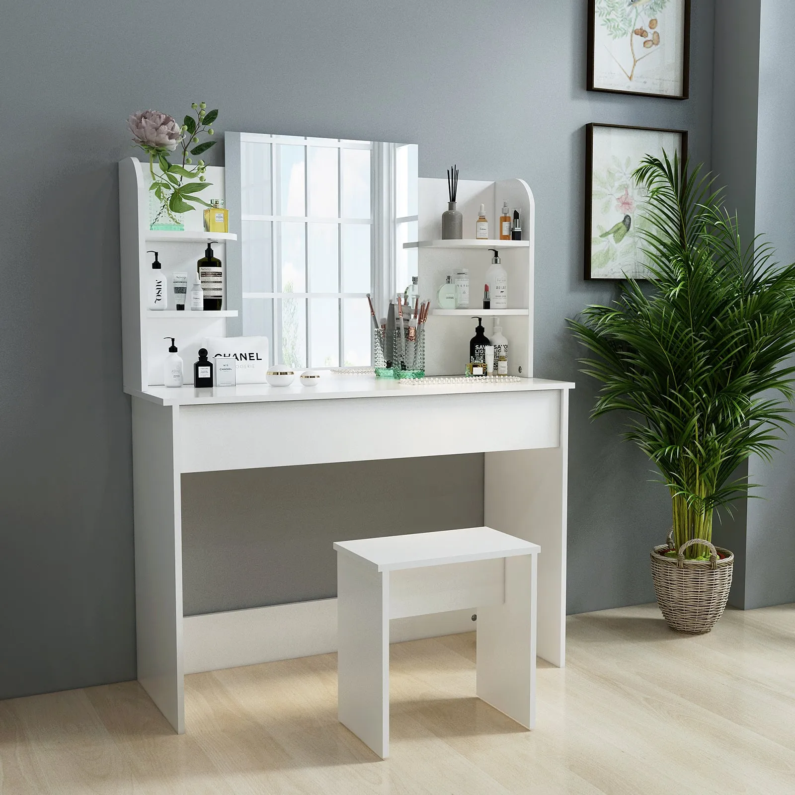 Dressing Table Set, Large Storage Space, Providing Mirror, Drawer, Stool