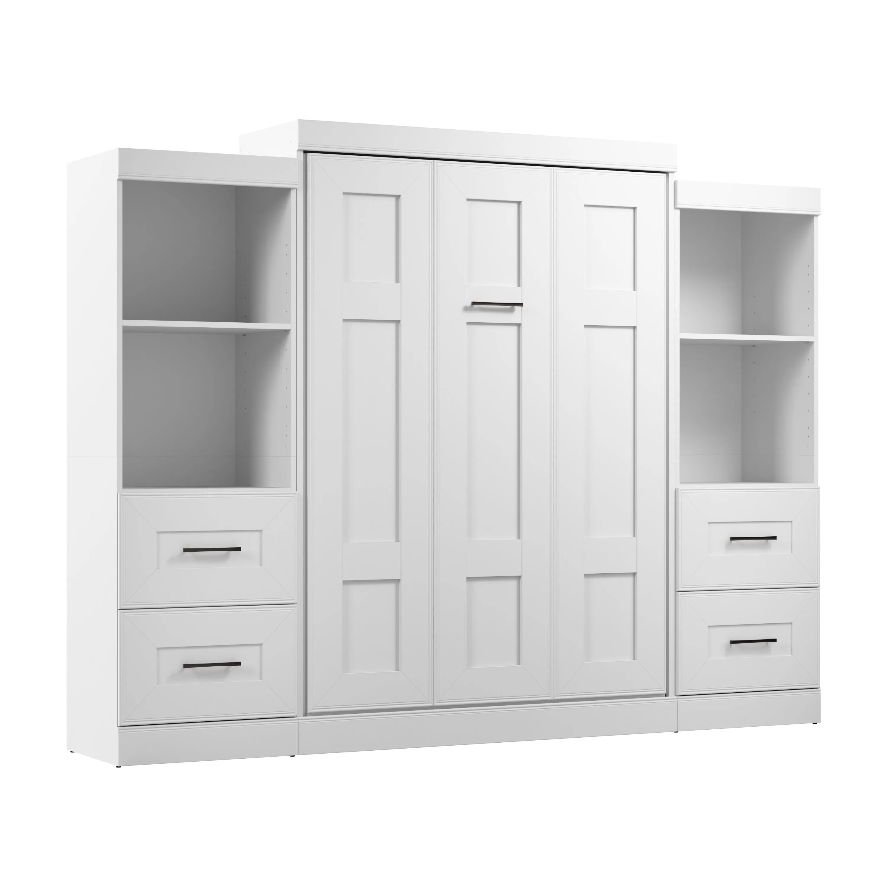 Edge Full Murphy Wall Bed and Closet Organizers with Drawers in White
