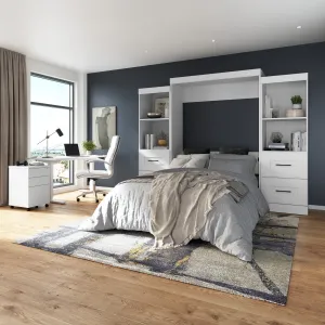 Edge Full Murphy Wall Bed and Closet Organizers with Drawers in White