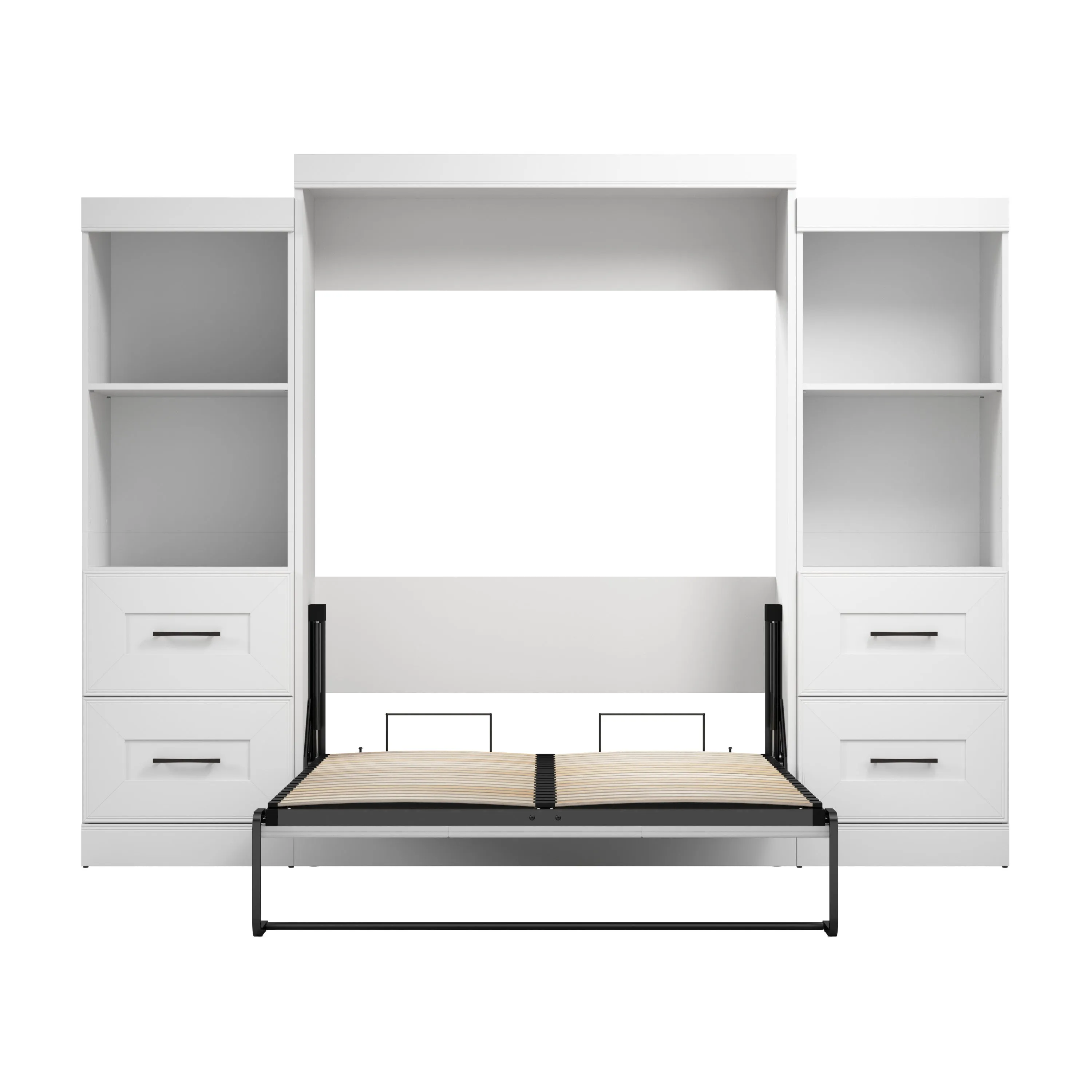 Edge Full Murphy Wall Bed and Closet Organizers with Drawers in White