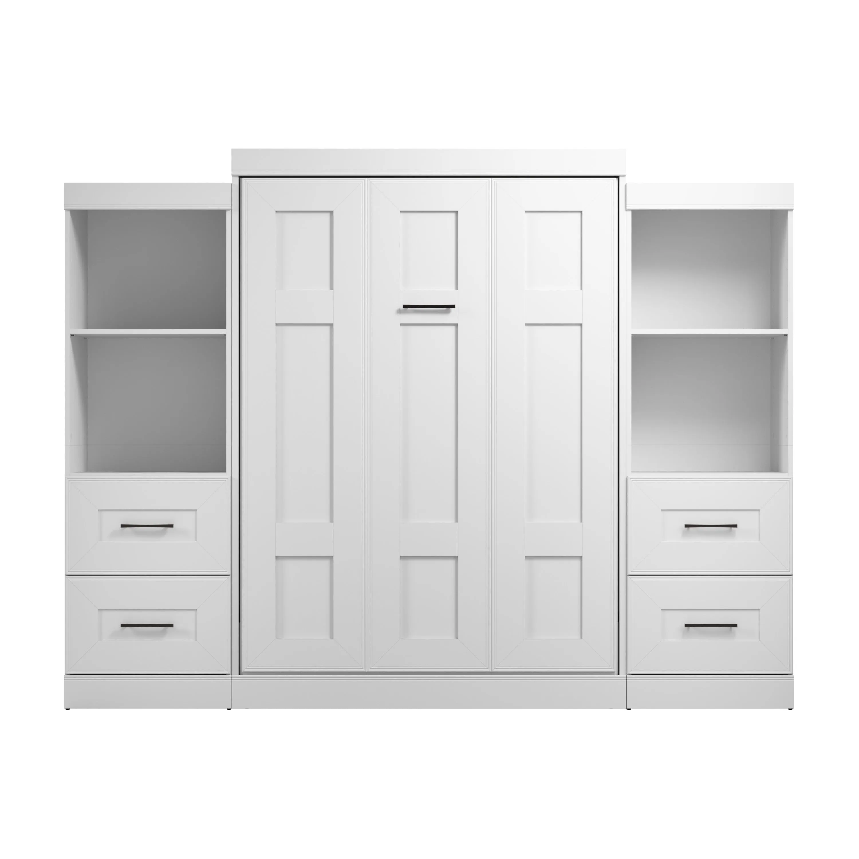 Edge Full Murphy Wall Bed and Closet Organizers with Drawers in White