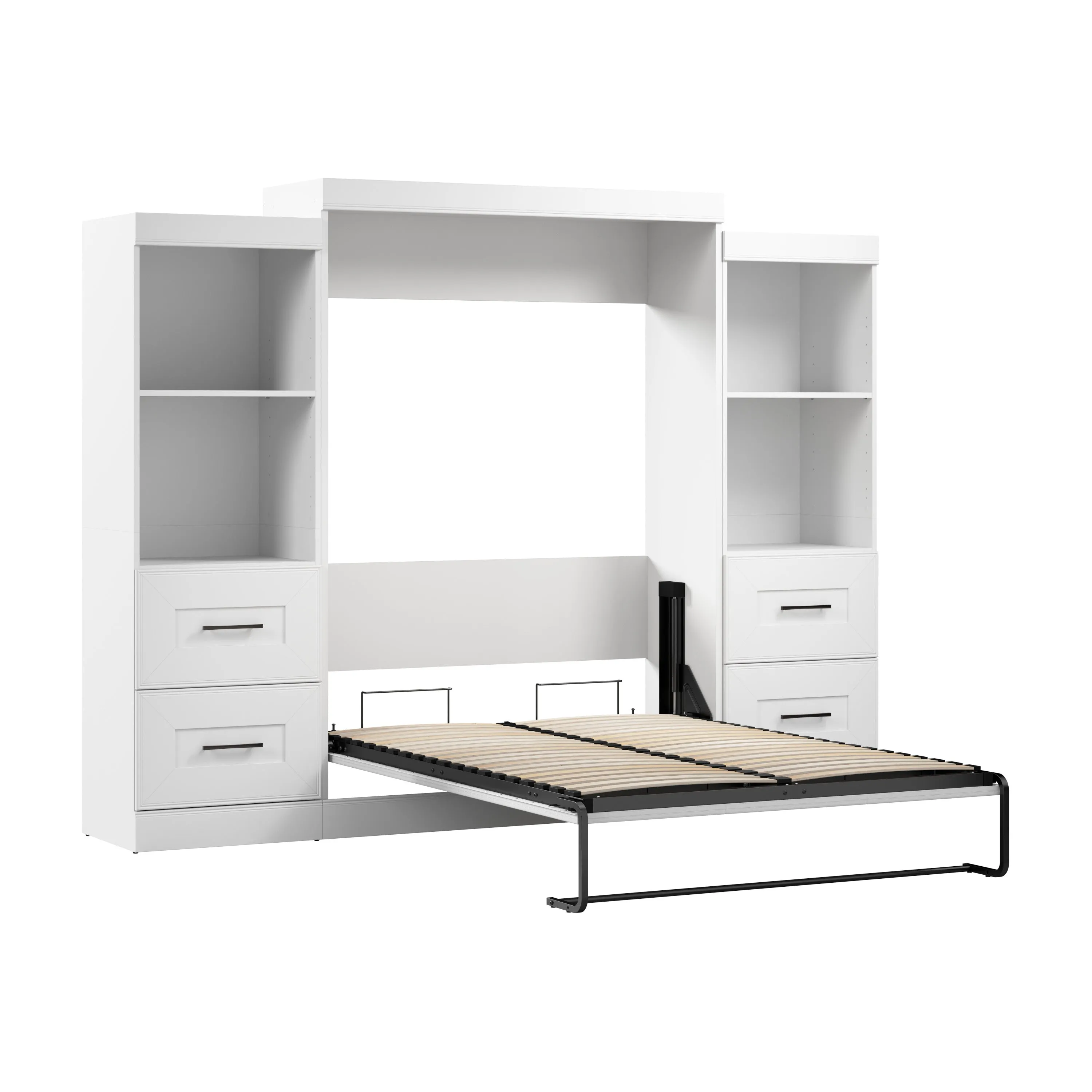 Edge Full Murphy Wall Bed and Closet Organizers with Drawers in White