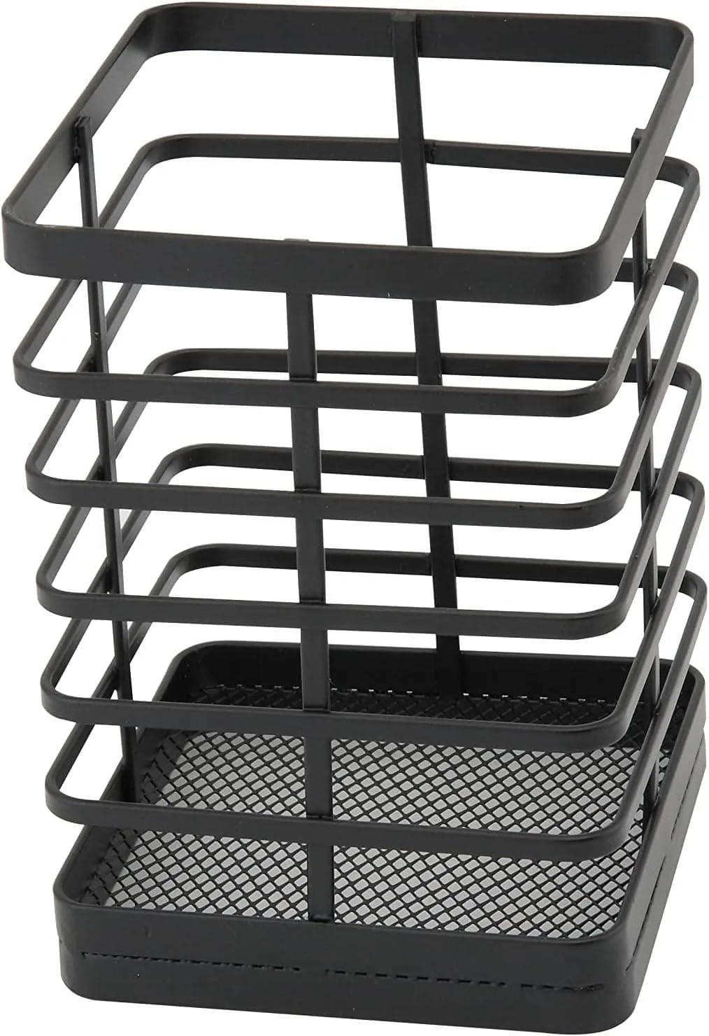 Sleek Black Flat Iron Utensil Holder - Stylish Kitchen Organization Solution