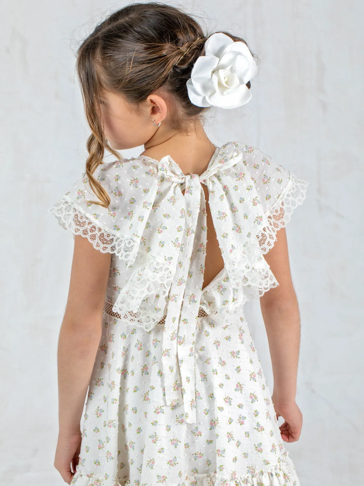 Girl's long floral dress with V-neck - LOTTIE