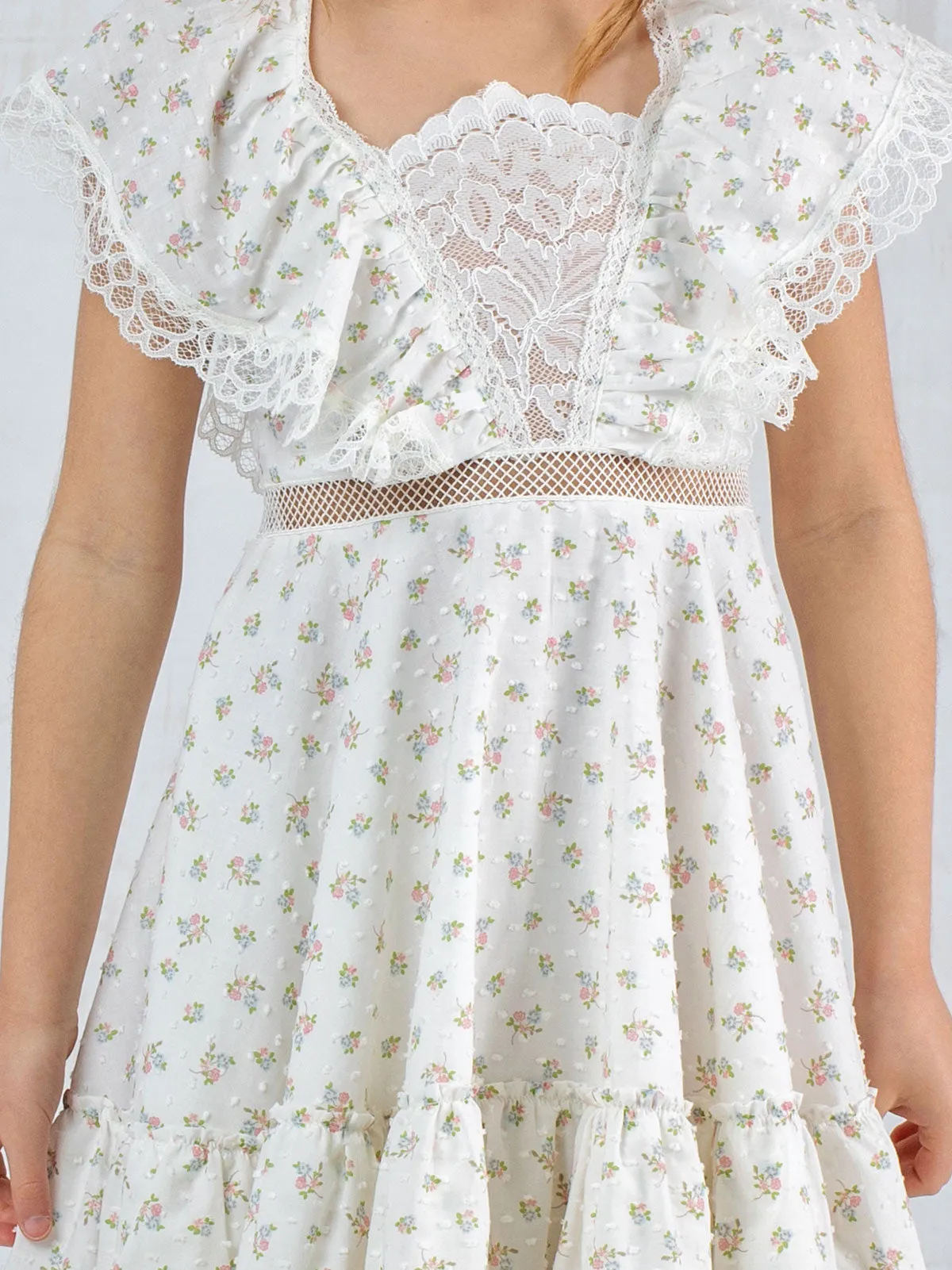 Girl's long floral dress with V-neck - LOTTIE