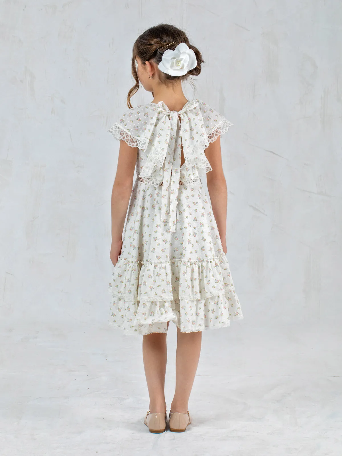 Girl's long floral dress with V-neck - LOTTIE