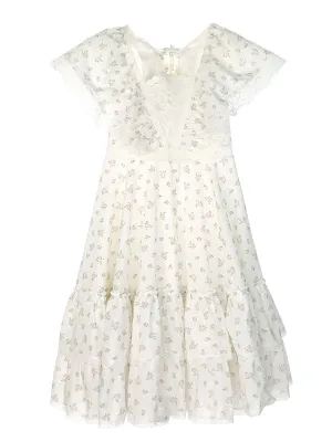 Girl's long floral dress with V-neck - LOTTIE
