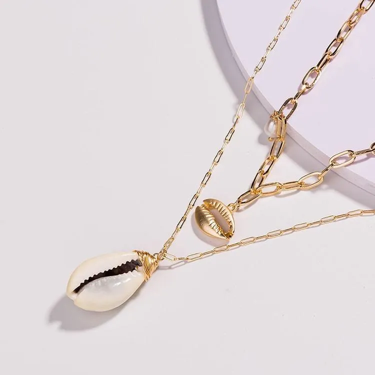 Goldie Cowrie Shell & Freshwater Pearl Multi Layer Necklace