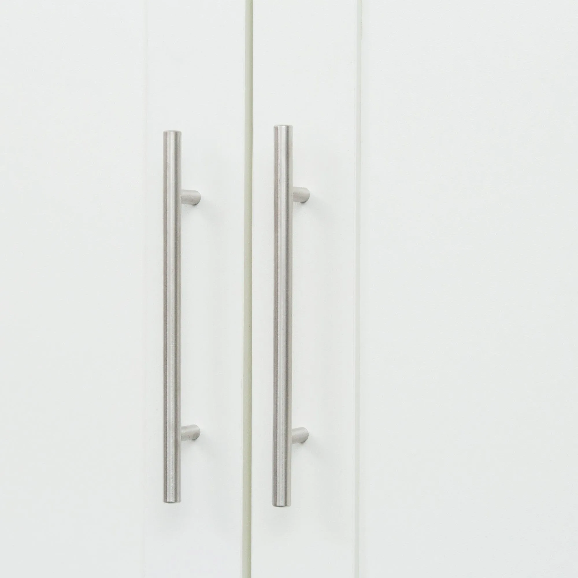 High wardrobe and kitchen cabinet with 2 doors, 2 drawers and 5 storage spaces,white