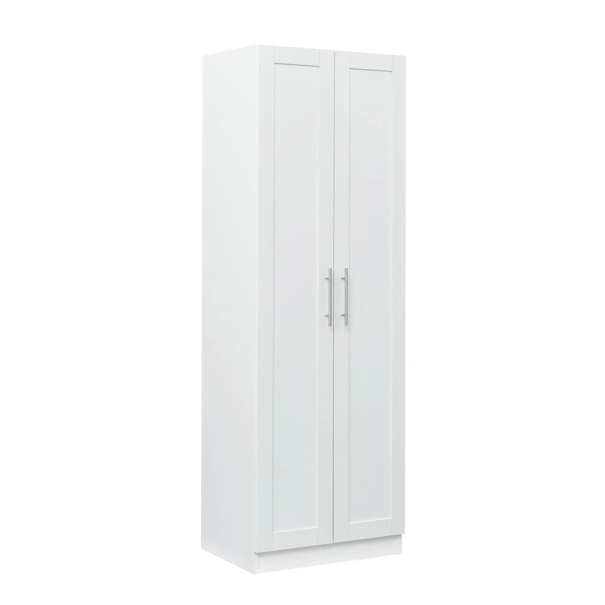High wardrobe and kitchen cabinet with 2 doors and 3 partitions to separate 4 storage spaces, White