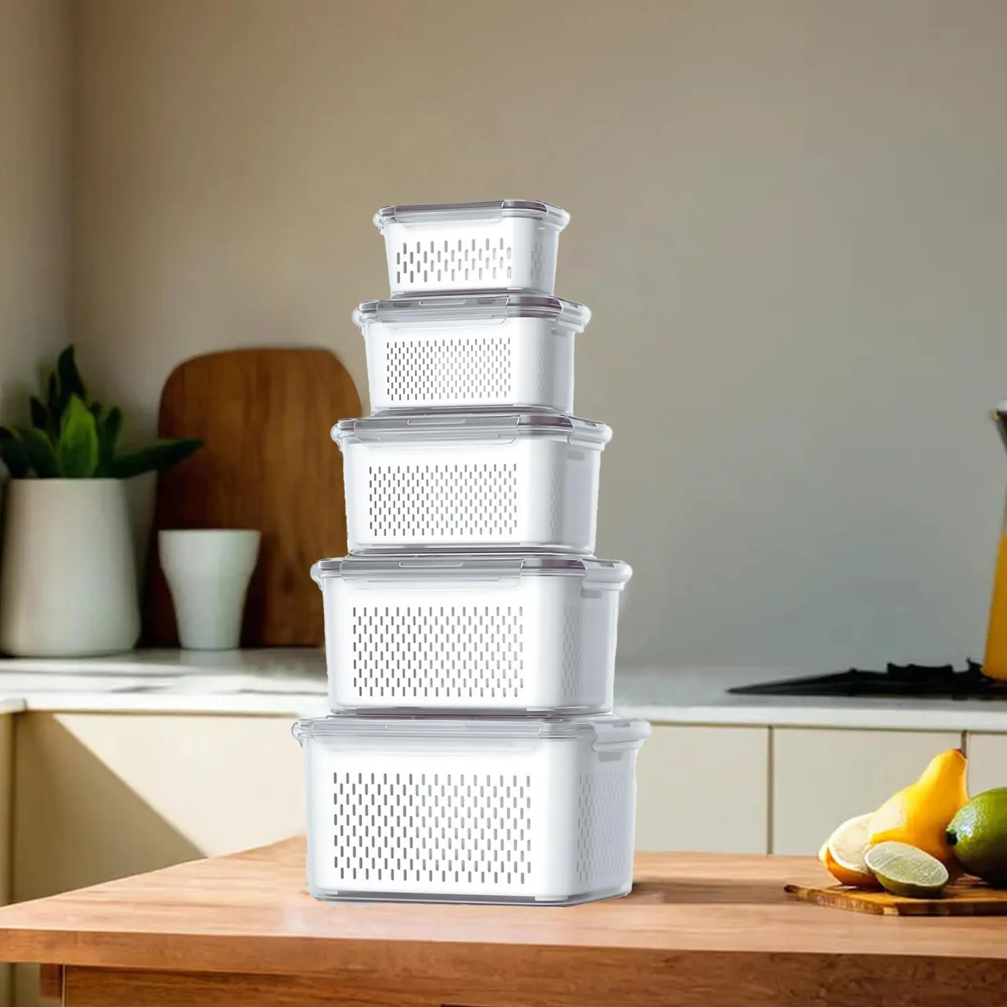 Kuber Industries 30 Pcs Food Containers | Storage Box for Fridge | Vegetable Fruit Boxes | Refrigerator Storage Box | Containers With Lid | Handheld Strainer Basket | HXP00742 | Transparent|Pack of 6