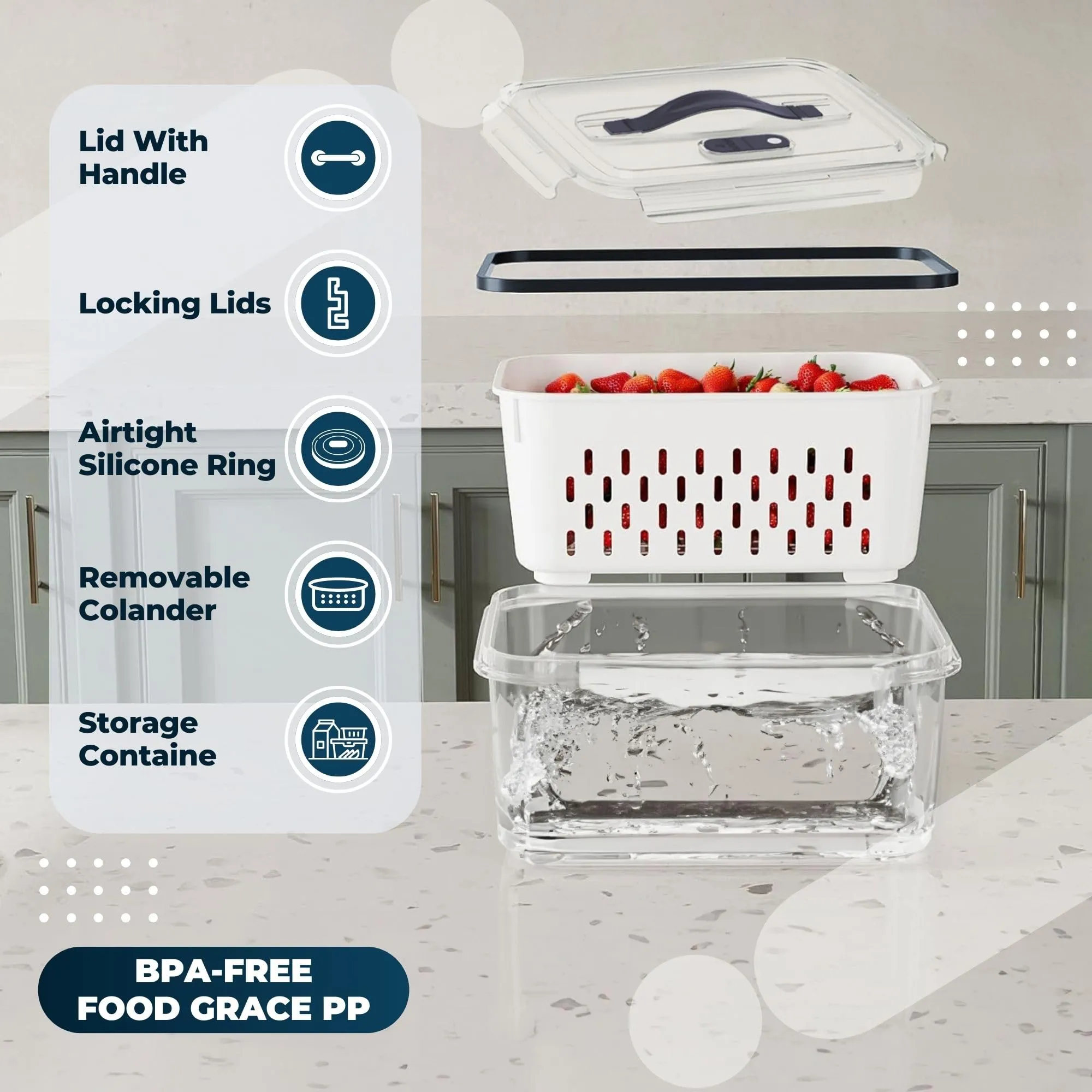 Kuber Industries 30 Pcs Food Containers | Storage Box for Fridge | Vegetable Fruit Boxes | Refrigerator Storage Box | Containers With Lid | Handheld Strainer Basket | HXP00742 | Transparent|Pack of 6