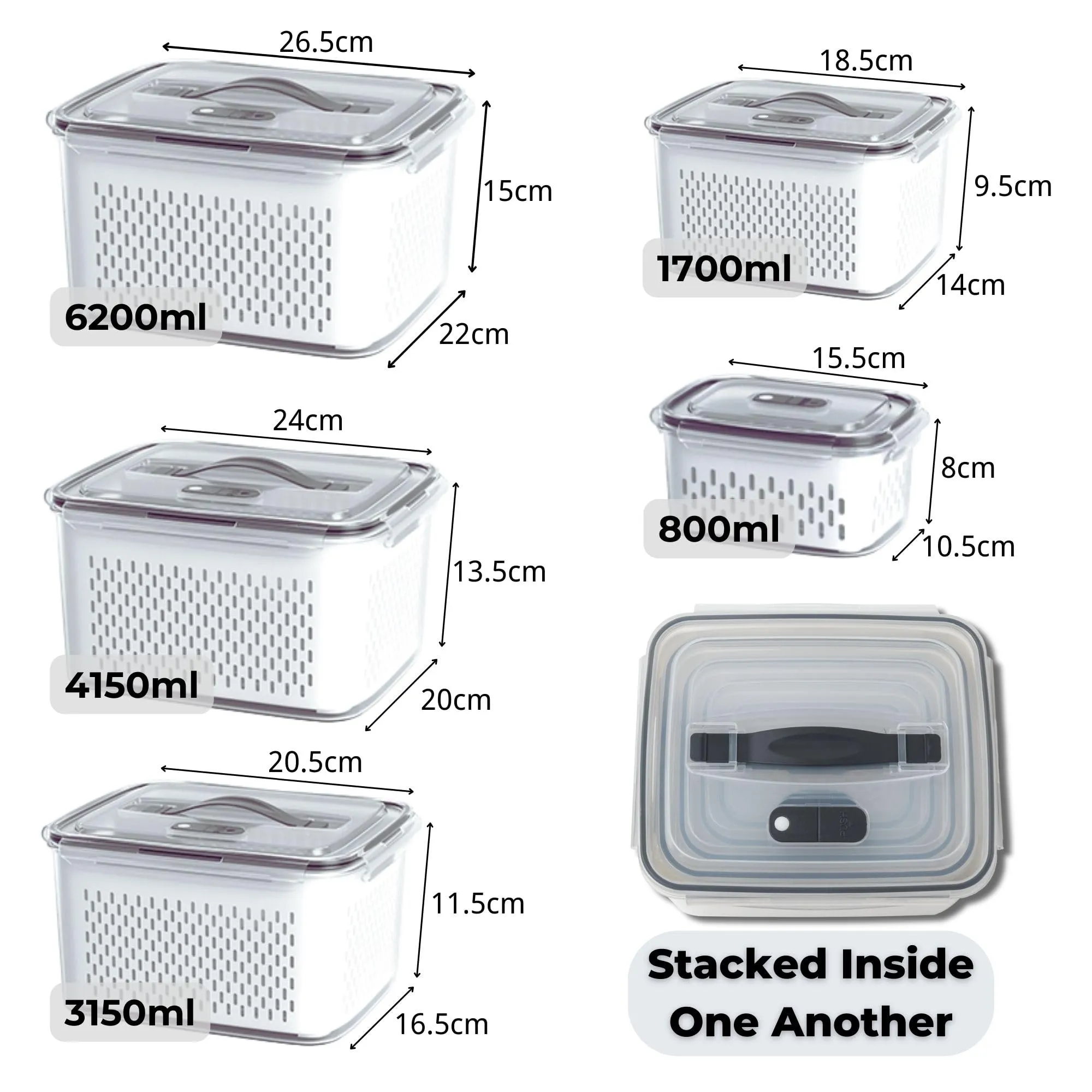 Kuber Industries 30 Pcs Food Containers | Storage Box for Fridge | Vegetable Fruit Boxes | Refrigerator Storage Box | Containers With Lid | Handheld Strainer Basket | HXP00742 | Transparent|Pack of 6