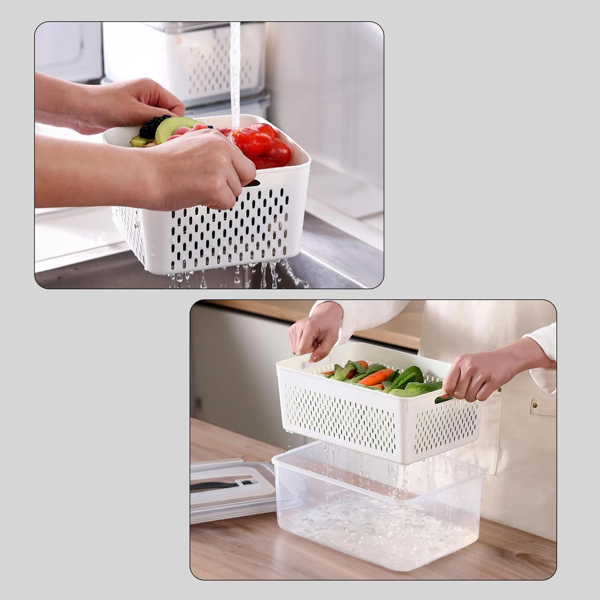 Kuber Industries 30 Pcs Food Containers | Storage Box for Fridge | Vegetable Fruit Boxes | Refrigerator Storage Box | Containers With Lid | Handheld Strainer Basket | HXP00742 | Transparent|Pack of 6