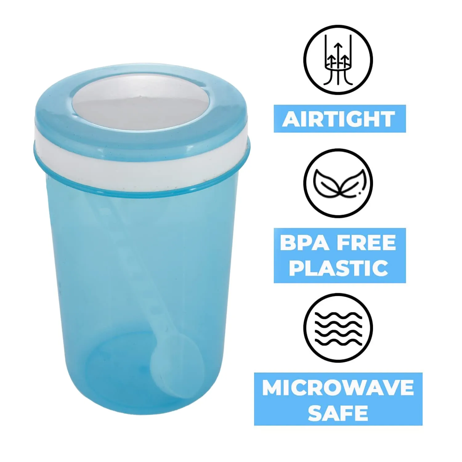 Kuber Industries Containers Set for Kitchen|BPA-Free Plastic 500 ML Storage Containers Set With Spoon for Kitchen|Pack of 9 (Sky Blue)