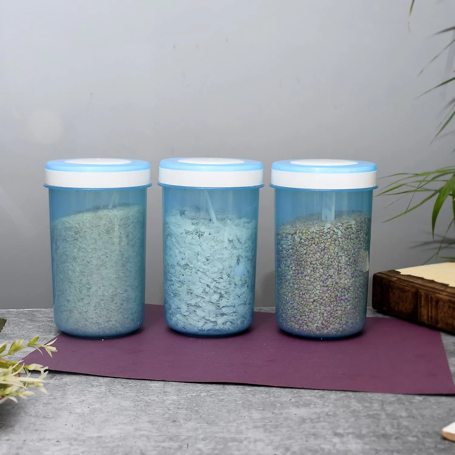 Kuber Industries Containers Set for Kitchen|BPA-Free Plastic 500 ML Storage Containers Set With Spoon for Kitchen|Pack of 9 (Sky Blue)