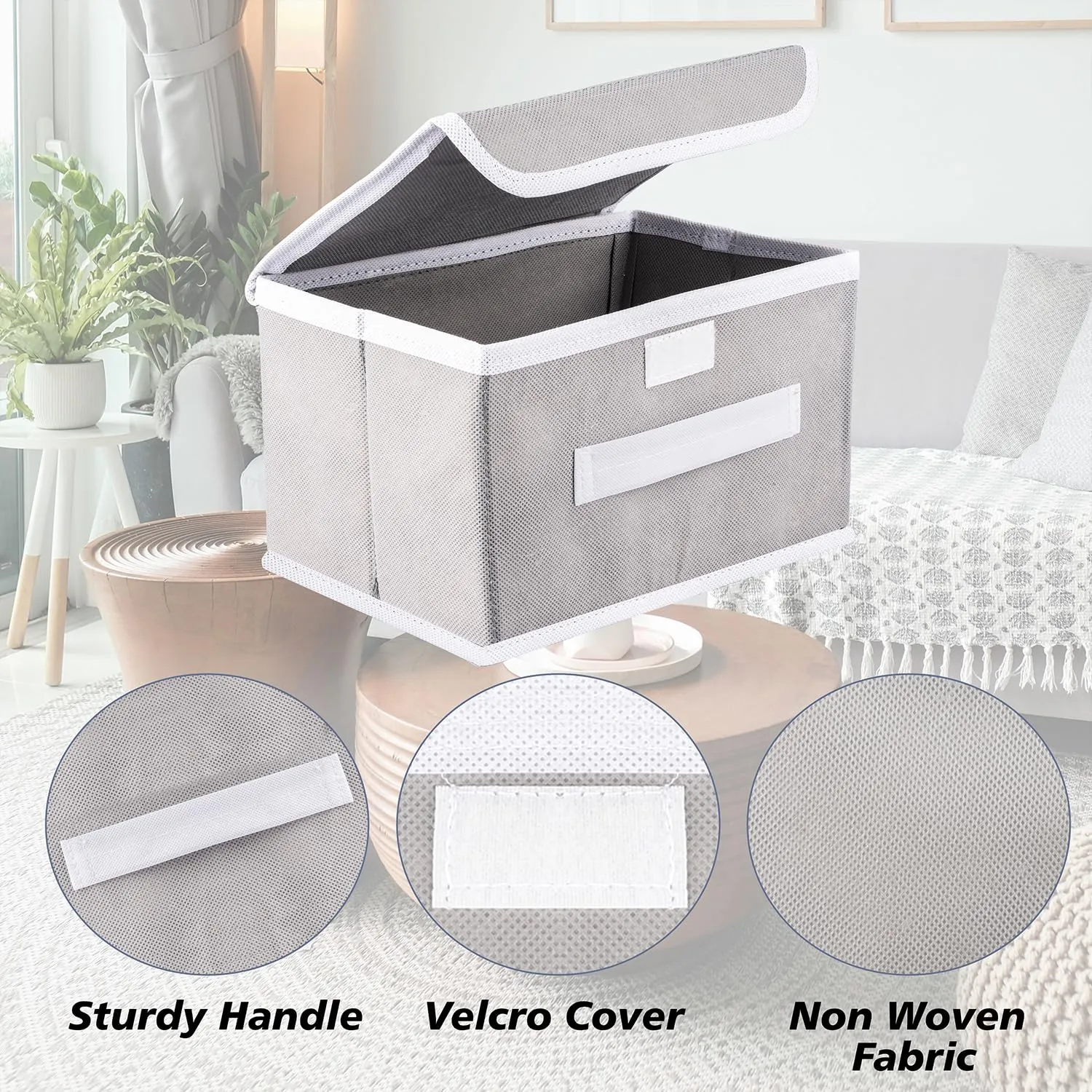 Kuber Industries Drawer Storage Box | Plain Dhakkan Storage Box | Non-Woven Clothes Organizer For Toys | Storage Box with Handle | Medium | Gray