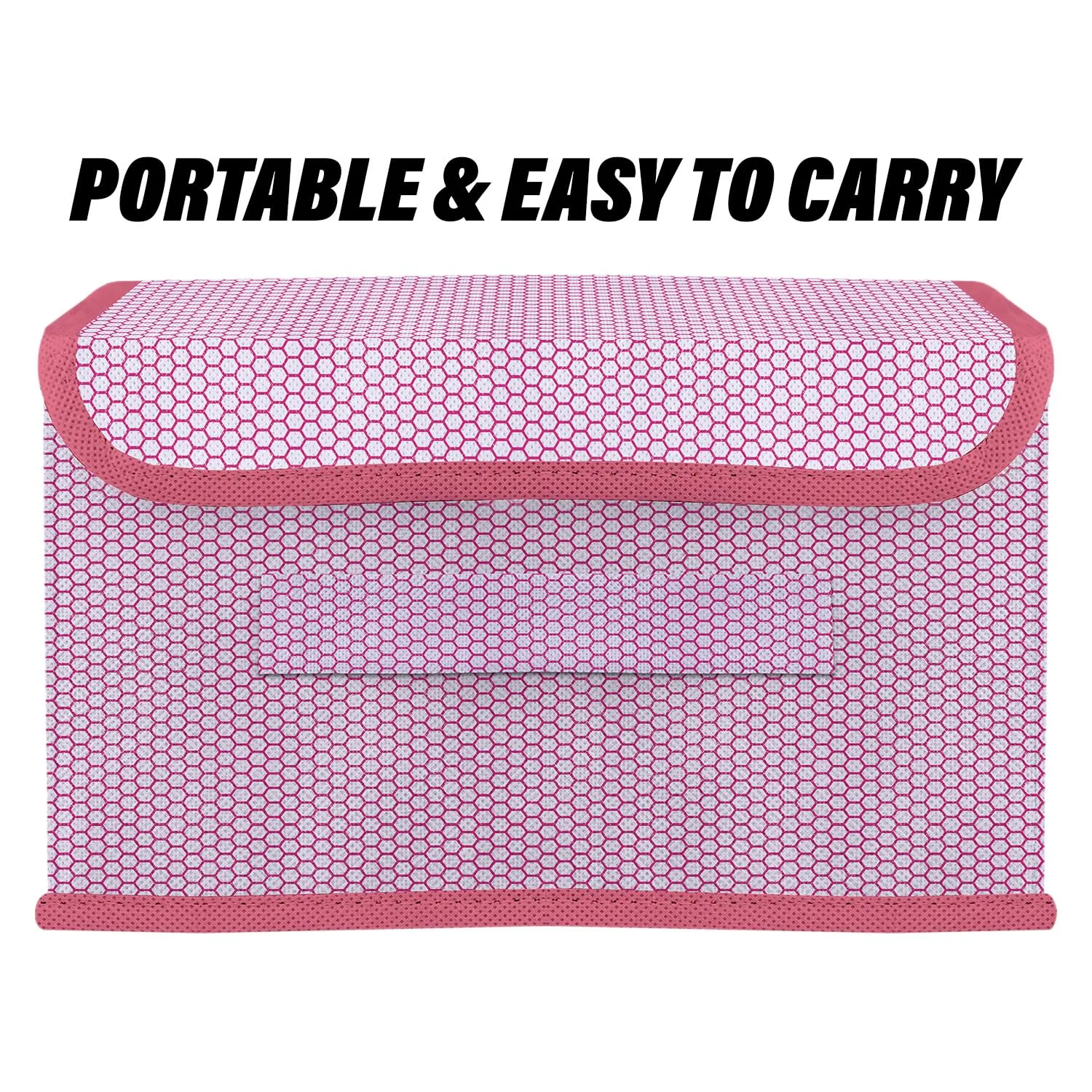 Kuber Industries Drawer Storage Box | Zig Zag Dhakkan Storage Box | Non-Woven Clothes Organizer For Toys | Storage Box with Handle | Small | Pink